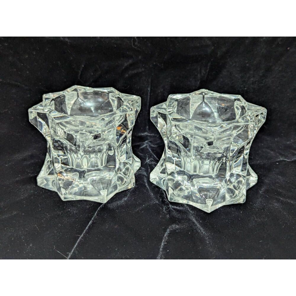 Mikasa Sparkling Star Pattern Lead Crystal Pair Candle Glass Holders